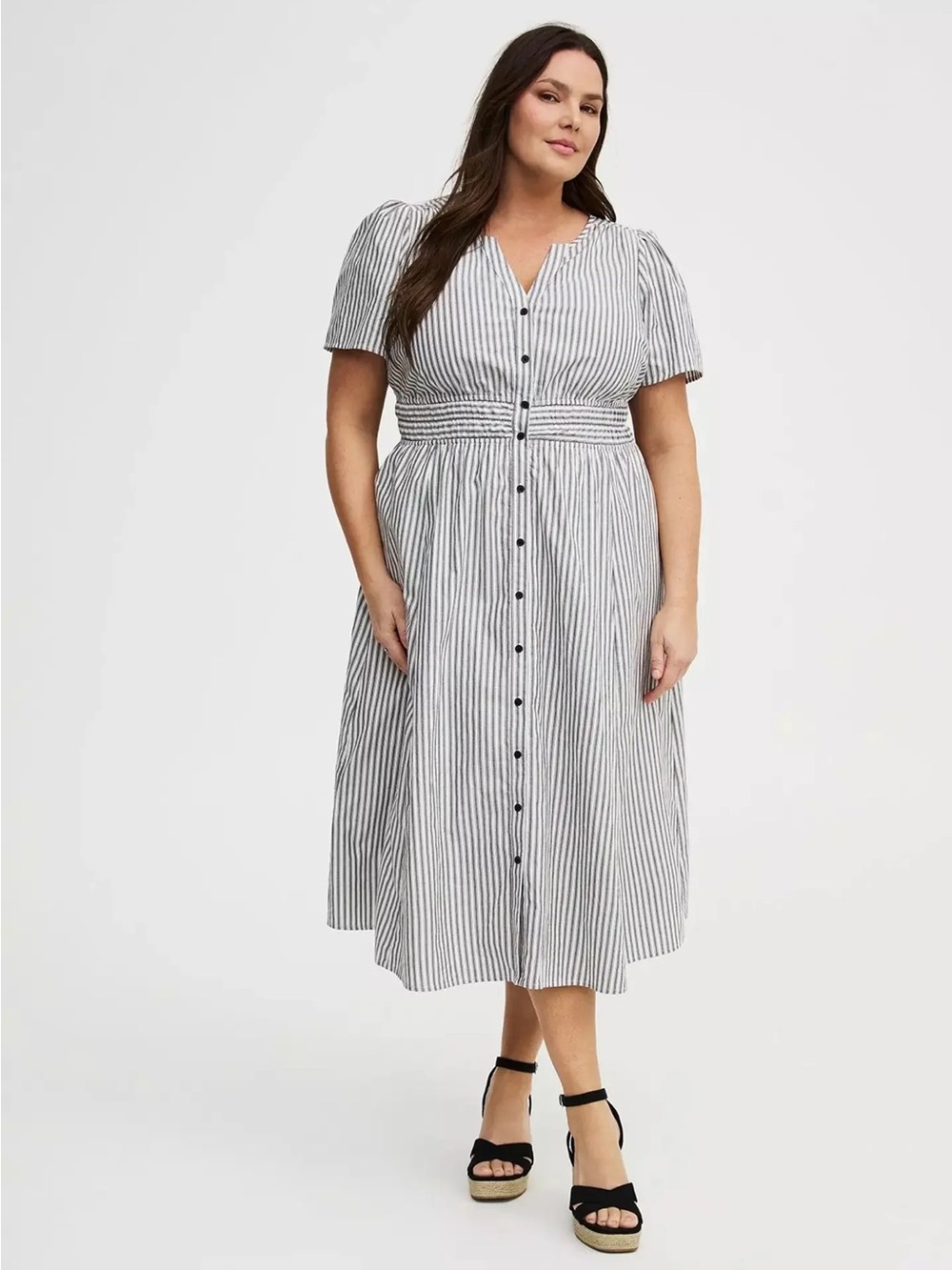 torrid Blue & White Striped Midi Button-Front Dress
